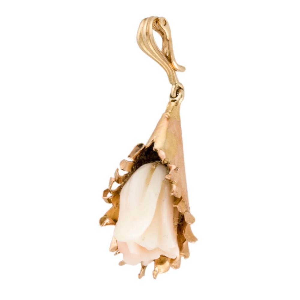 18K carved Coral flower Enhancer Pendant